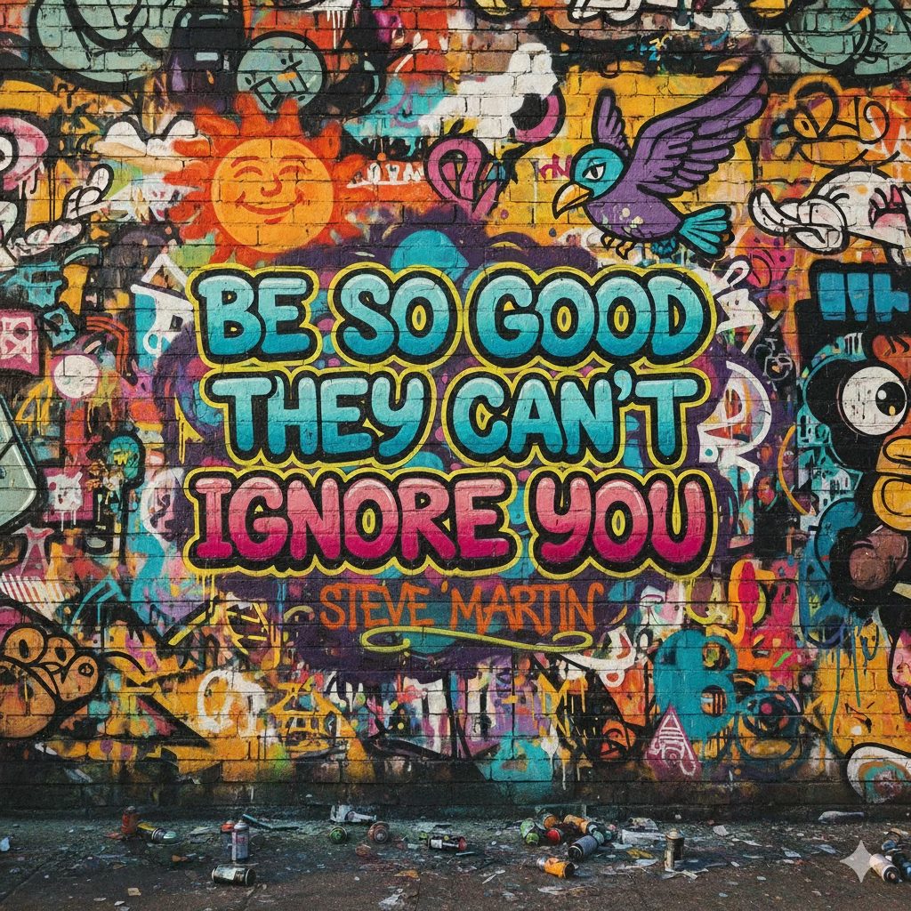Graffiti wall art that reads Be So Good They Can't Ignore You